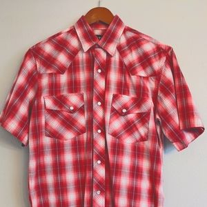 Men's Short Sleeve Red Plaid Shirt